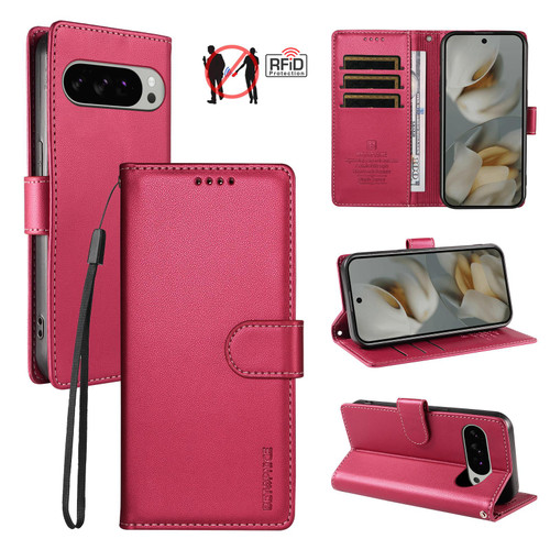 Google Pixel 11 Pro XL BETOPNICE Pearlescent RFID Vegan Leather Phone Case with Strap - Red
