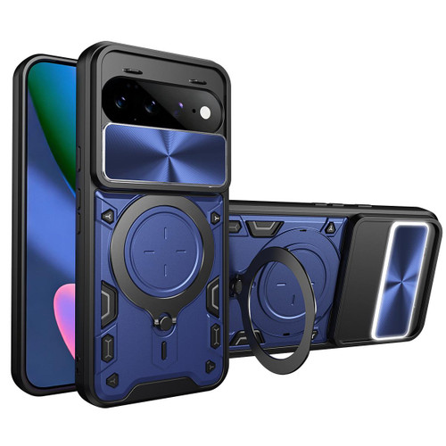 Google Pixel 11 Pro XL CD Texture Sliding Camshield Magnetic Holder Phone Case - Blue