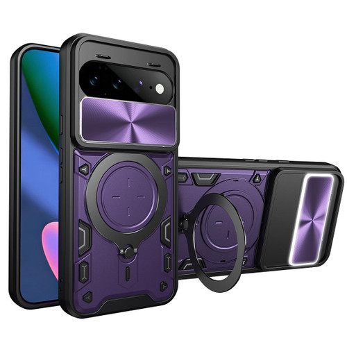 Google Pixel 11 Pro XL CD Texture Sliding Camshield Magnetic Holder Phone Case - Purple