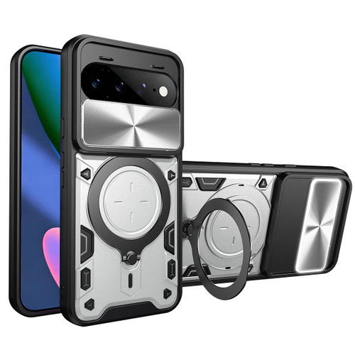 Google Pixel 11 Pro XL CD Texture Sliding Camshield Magnetic Holder Phone Case - Silver