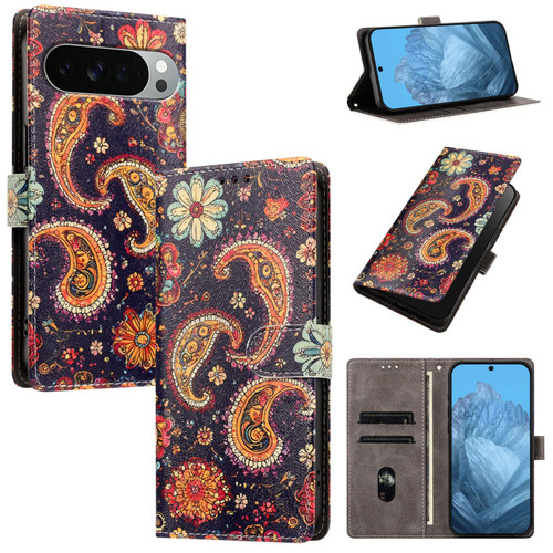 Google Pixel 11 Pro XL CH002 Colored Drawing Buckle Clasp Vegan Leather Phone Case - Paisley Pattern