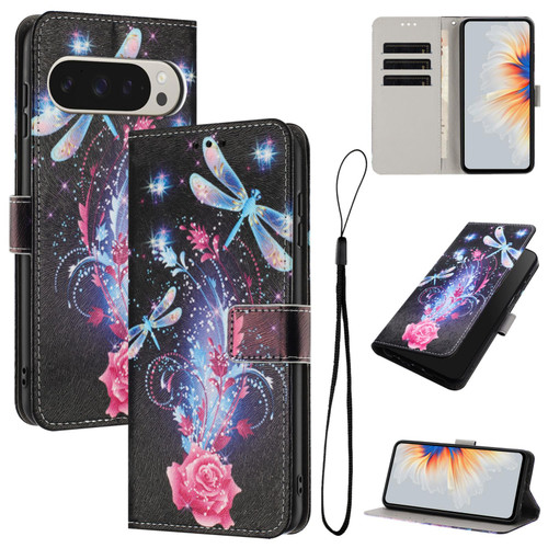 Google Pixel 11 Pro XL Color Drawing Pattern Leather Phone Case - Dragonfly
