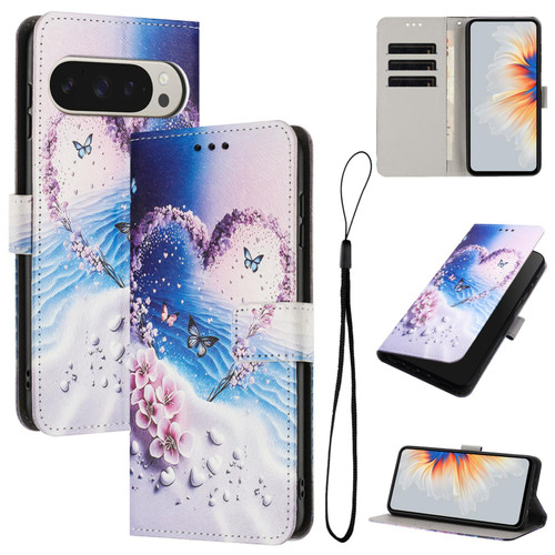 Google Pixel 11 Pro XL Color Drawing Pattern Leather Phone Case - Love Butterfly