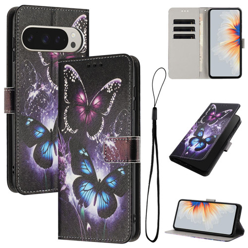 Google Pixel 11 Pro XL Color Drawing Pattern Leather Phone Case - Two Butterflies