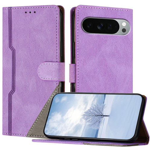 Google Pixel 11 Pro XL Color Matching Buckle Clasp Vegan Leather Phone Case - Purple