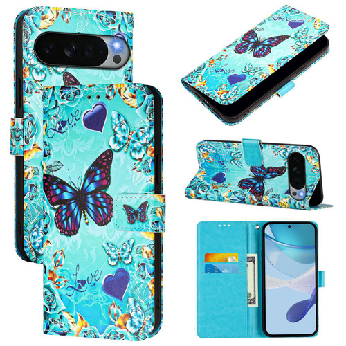 Google Pixel 11 Pro XL Colored Drawing Pattern Plain Weave Leather Phone Case - Love Butterfly