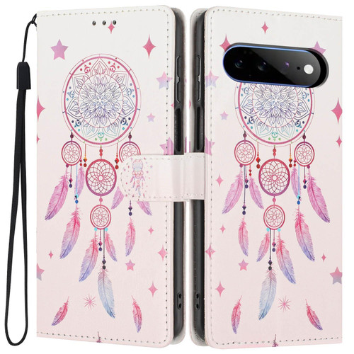 Google Pixel 11 Pro XL Colorful Painting Vegan Leather Phone Case with Lanyard - Feather Wind Chimes