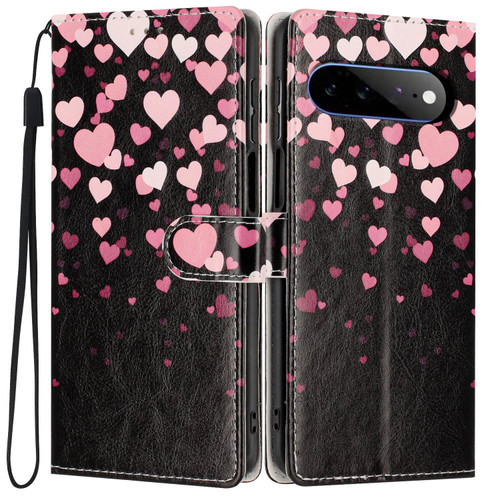 Google Pixel 11 Pro XL Colorful Painting Vegan Leather Phone Case with Lanyard - Hearts