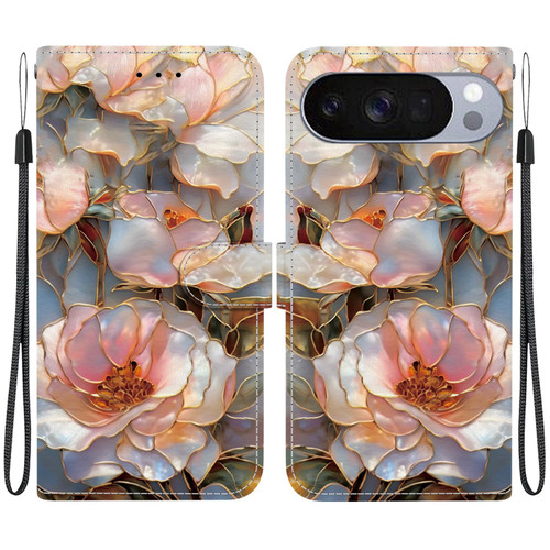 Google Pixel 11 Pro XL Crystal-Texture Painted Vegan Leather Phone Case - Gilded Peony
