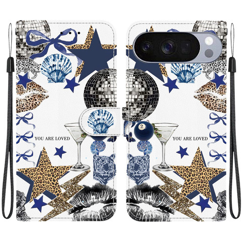 Google Pixel 11 Pro XL Crystal-Texture Painted Vegan Leather Phone Case - Leopard Star Butterfly