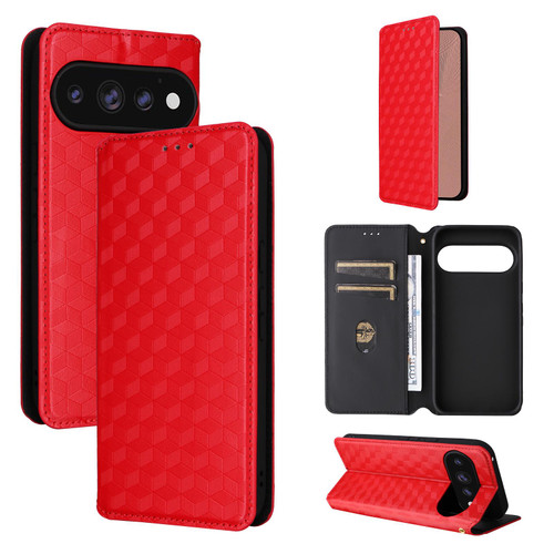 Google Pixel 11 Pro XL Cubic Grid Texture Flip Leather Phone Case - Red