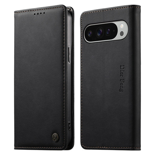 Google Pixel 11 Pro XL Dierfeng Metal Snap Magnetic RFID Vegan Leather Phone Case - Black