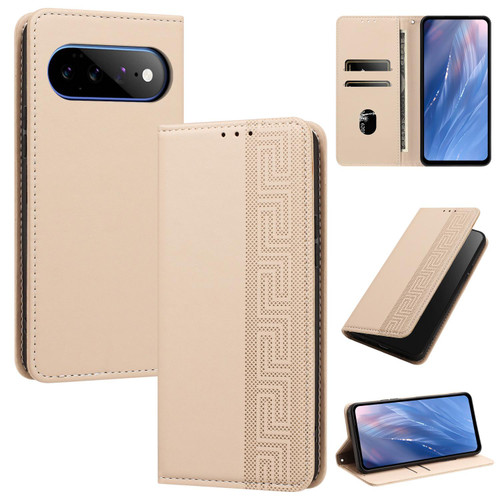 Google Pixel 11 Pro XL Embossed Meander Pattern RFID Vegan Leather Phone Case - Beige