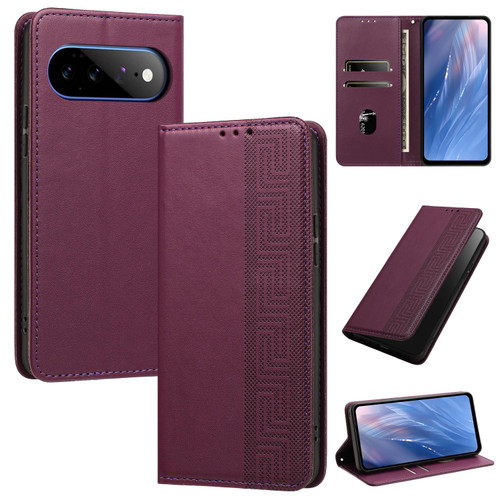 Google Pixel 11 Pro XL Embossed Meander Pattern RFID Vegan Leather Phone Case - Dark Purple