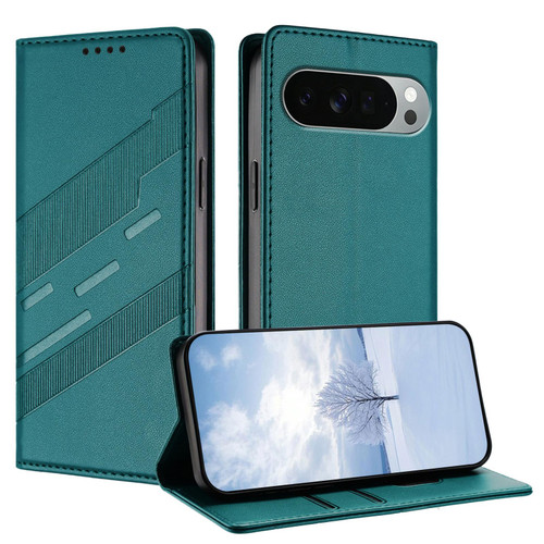 Google Pixel 11 Pro XL Embossed Multi-functional Wallet Retro Leather Phone Case - Dark Green