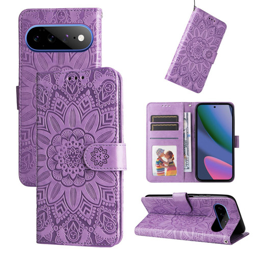 Google Pixel 11 Pro XL Embossed Sunflower Leather Phone Case - Purple
