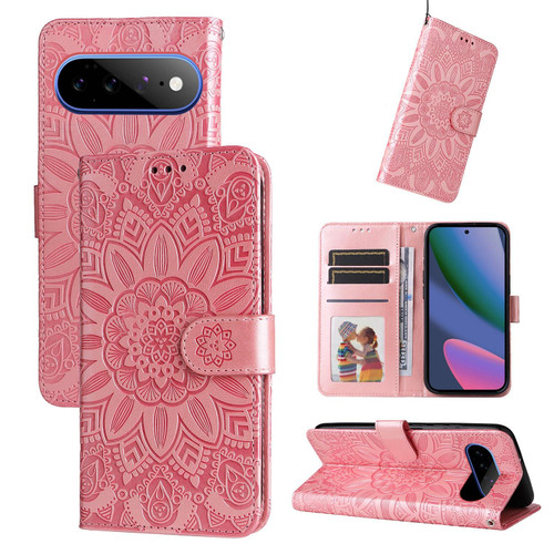 Google Pixel 11 Pro XL Embossed Sunflower Leather Phone Case - Rose Gold