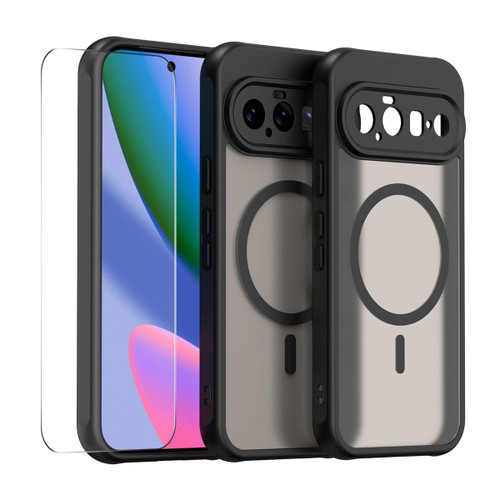 Google Pixel 11 Pro XL ENKAY Hat-Prince MagSafe Matte Translucent Shockproof Phone Case with 0.18mm High Aluminum-silicon Glass Film - Black