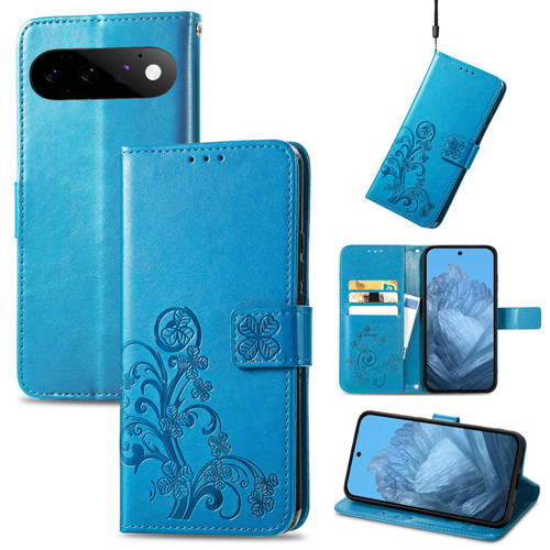 Google Pixel 11 Pro XL Four-leaf Clasp Embossed Buckle Leather Phone Case - Blue