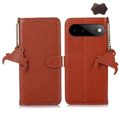 Google Pixel 11 Pro XL Genuine Leather Litchi Texture RFID Leather Phone Case - Coffee