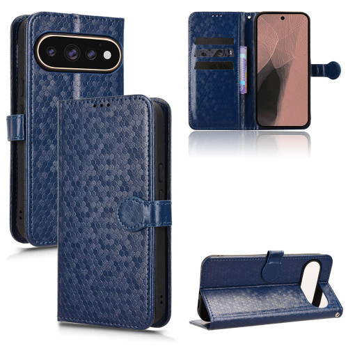 Google Pixel 11 Pro XL Honeycomb Dot Texture Leather Phone Case - Blue