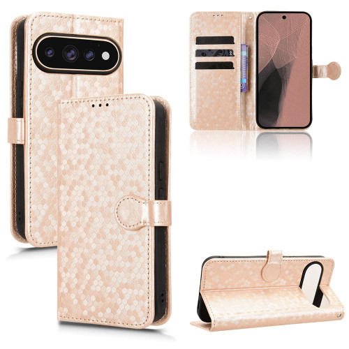 Google Pixel 11 Pro XL Honeycomb Dot Texture Leather Phone Case - Gold