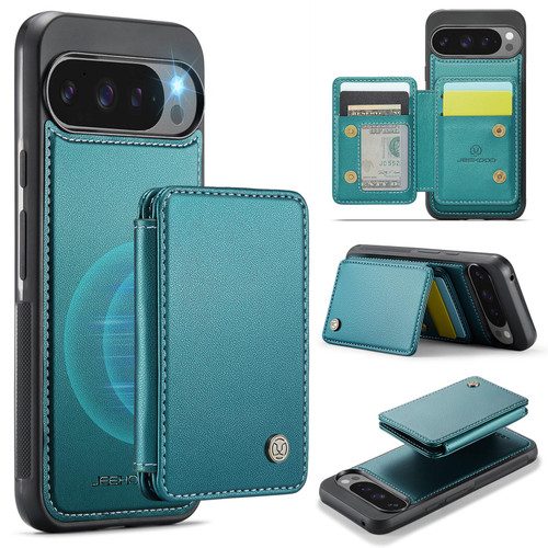 Google Pixel 11 Pro XL JEEHOOD J05 Business Magnetic Style RFID Leather Phone Case - Blue Green
