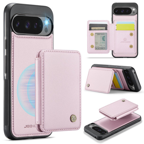 Google Pixel 11 Pro XL JEEHOOD J05 Business Magnetic Style RFID Leather Phone Case - Pink