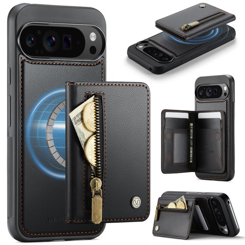 Google Pixel 11 Pro XL JEEHOOD J12 Exquisite RFID MagSafe Zipper Card Bag Phone Case - Black