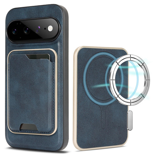 Google Pixel 11 Pro XL Kalebol Slim MagSafe Ring Magnetic Card Bag Leather Phone Case - Blue