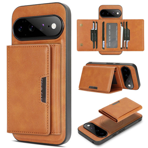 Google Pixel 11 Pro XL Kalebol Strong Magnetic MagSafe Tri-Fold Wallet Leather Phone Case - Brown