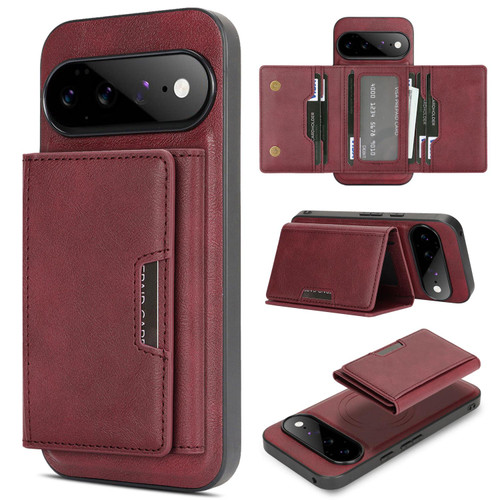 Google Pixel 11 Pro XL Kalebol Strong Magnetic MagSafe Tri-Fold Wallet Leather Phone Case - Red