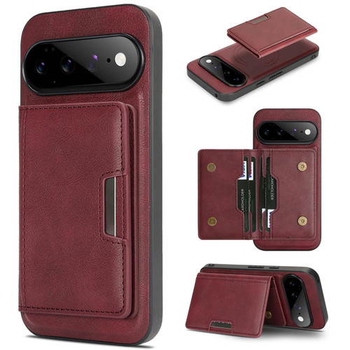 Google Pixel 11 Pro XL Kalebol Strong MagSafe Magnetic Two-Fold Card Bag Leather Phone Case - Red