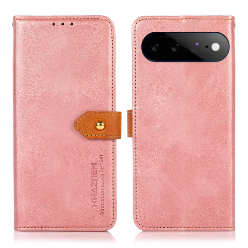 Google Pixel 11 Pro XL KHAZNEH Dual-color Cowhide Texture Flip Leather Phone Case - Rose Gold