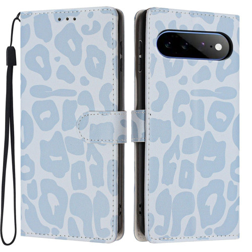 Google Pixel 11 Pro XL Leopard Print Wallet Vegan Leather Phone Case with Lanyard - Sky Blue
