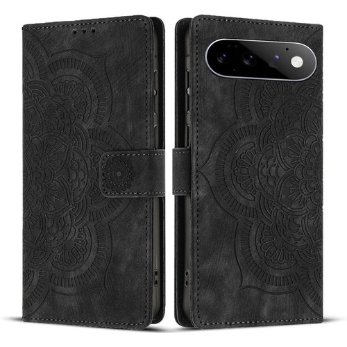 Google Pixel 11 Pro XL Mandala Embossed Retro Frosted Leather Phone Case - Black