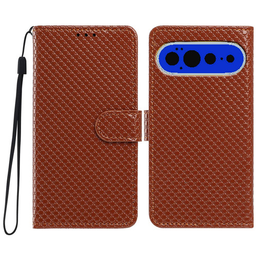 Google Pixel 11 Pro XL Mirrored Buckle Vegan Leather Phone Case with Small Black Cord - Brown