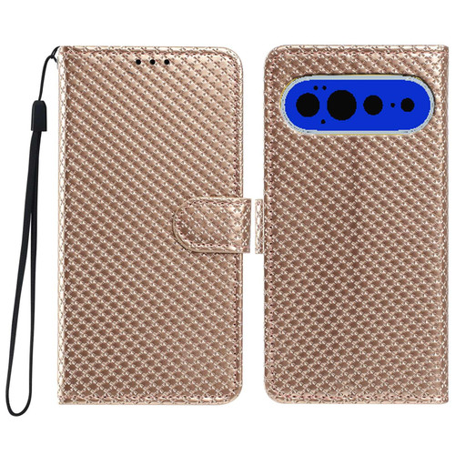 Google Pixel 11 Pro XL Mirrored Buckle Vegan Leather Phone Case with Small Black Cord - Gold