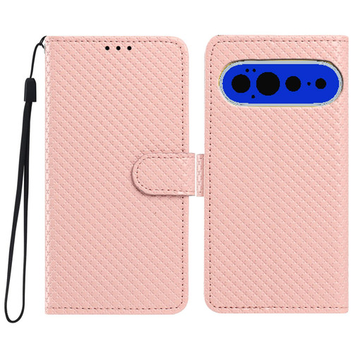 Google Pixel 11 Pro XL Mirrored Buckle Vegan Leather Phone Case with Small Black Cord - Pink