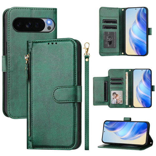 Google Pixel 11 Pro XL Multi-Card Slots Zipper Wallet Leather Phone Case - Green