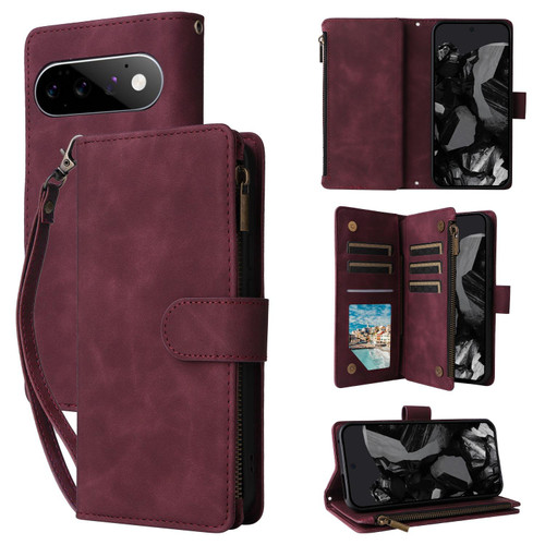 Google Pixel 11 Pro XL Multifunctional Multi-Card Wallet Phone Leather Case - Wine Red