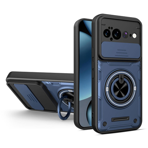 Google Pixel 11 Pro XL Multifunctional Sliding Camshield Ring Holder Phone Case - Blue