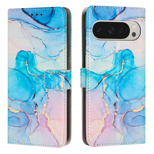Google Pixel 11 Pro XL Painted Marble Pattern Leather Phone Case - Pink Green
