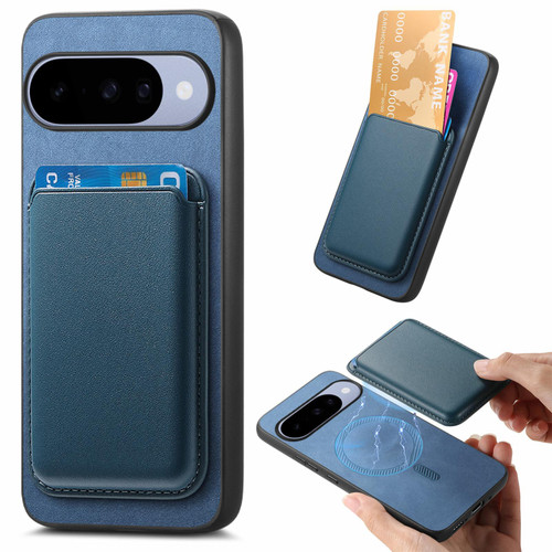 Google Pixel 11 Pro XL Retro Magsafe Card Bag PU Back Cover Phone Case - Blue