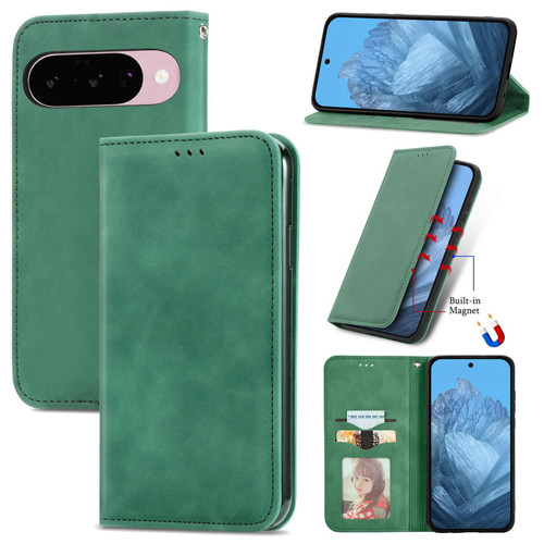 Google Pixel 11 Pro XL Retro Skin Feel Magnetic Flip Leather Phone Case - Green