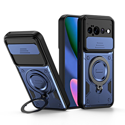 Google Pixel 11 Pro XL Ring Holder Lens Slide Cover Phone Case - Blue