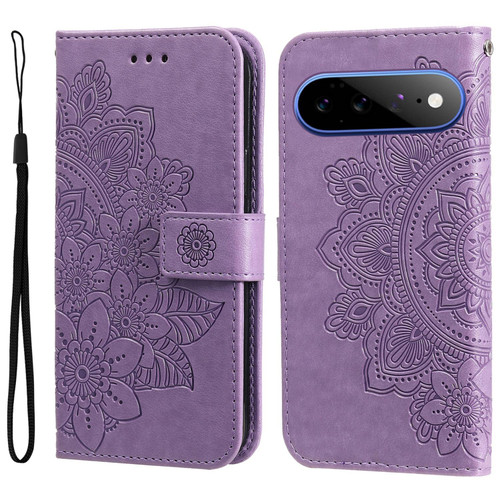 Google Pixel 11 Pro XL Seven-petal Flowers Embossing Leather Phone Case - Light Purple