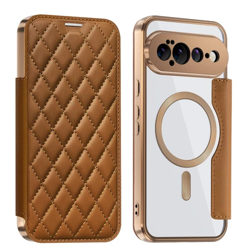 Google Pixel 11 Pro XL Shield Magsafe RFID Anti-theft Rhombus Leather Phone Case - Brown