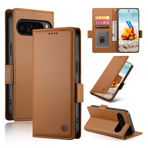 Google Pixel 11 Pro XL Side Buckle Magnetic Frosted Leather Phone Case - Brown