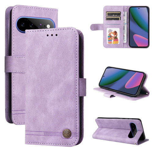 Google Pixel 11 Pro XL Skin Feel Life Tree Metal Button Leather Phone Case - Purple